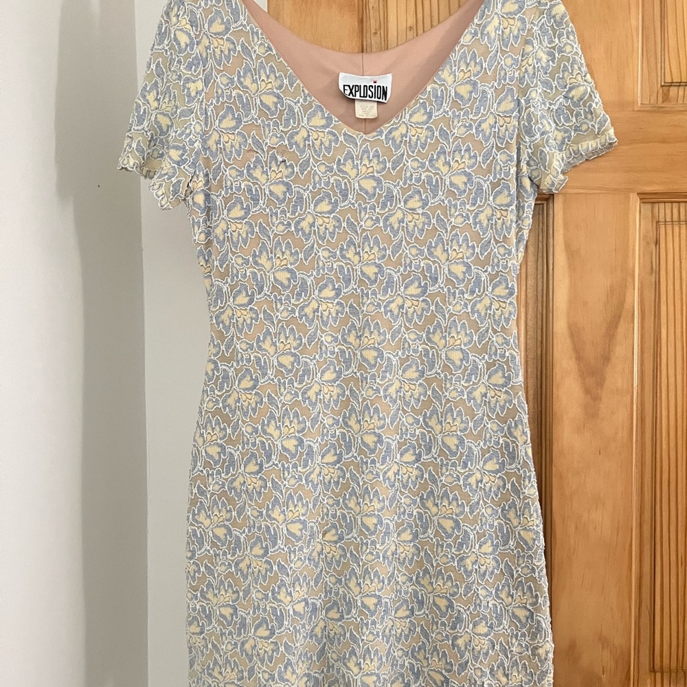 Women's Floral Dress - Blue and Cream